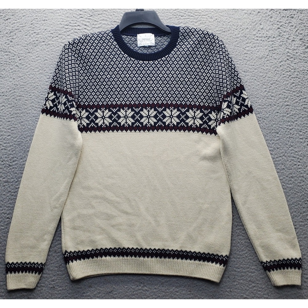 Topman Sweater Mens L Multi Nordic Fair Isle Classic Ribbed Hem & Cuff Crewneck